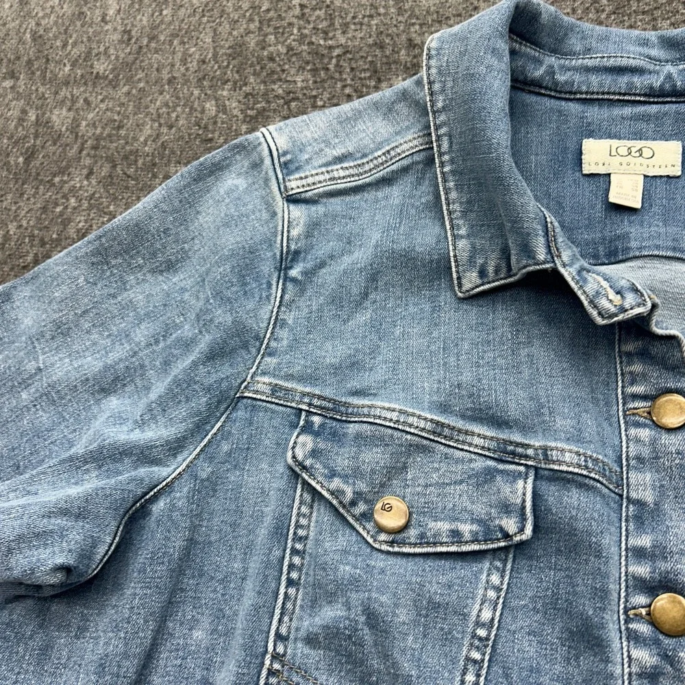 LOGO by Lori Goldstein Frayed Hem Denim Jean Jacket Light Wash 24W Plus Stretch